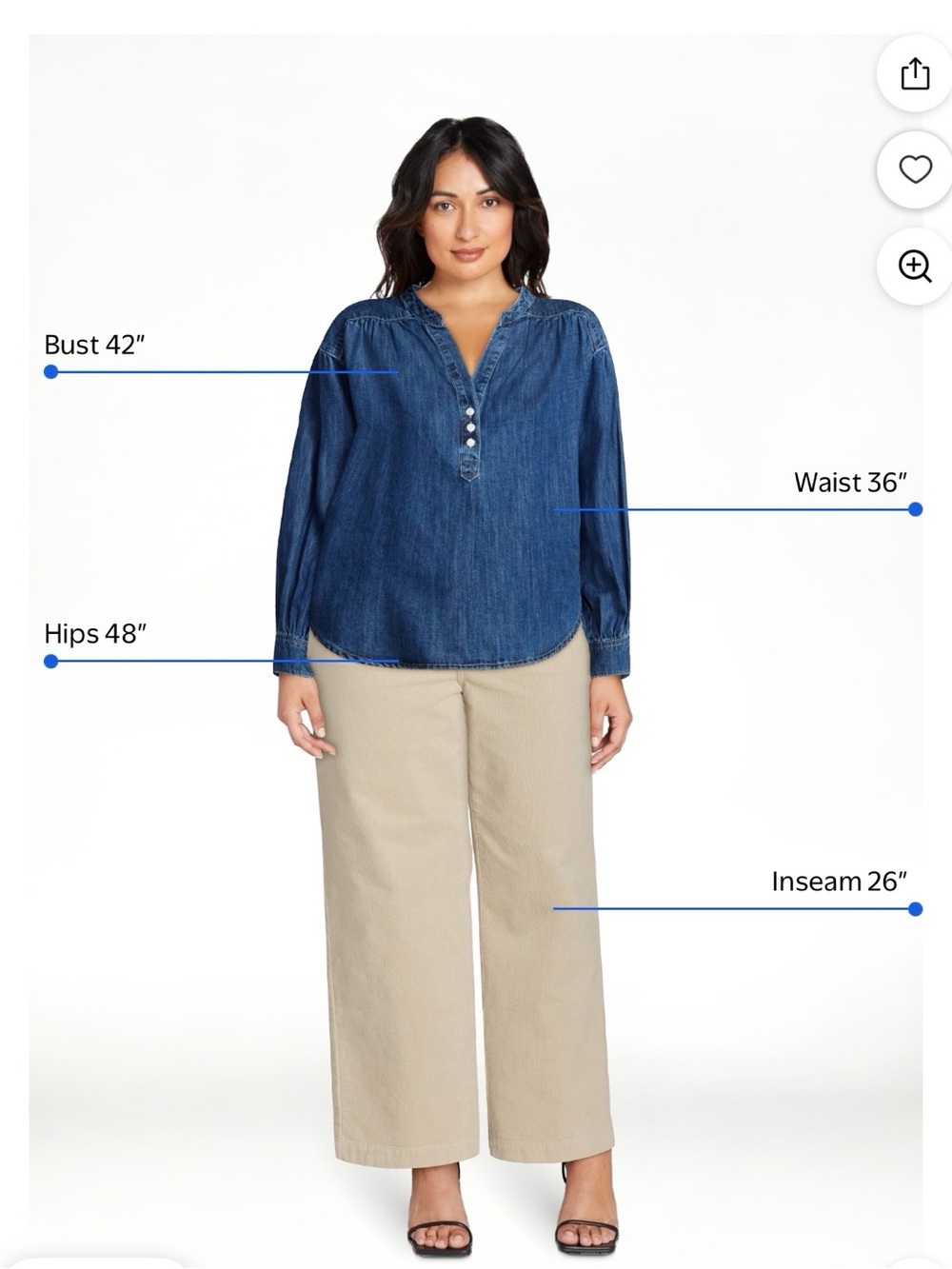 NWT Time and Tru Women’s Dark Wash Denim Popover Shirt Chambray Blouse - Picture 2 of 4